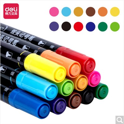 得力/deli DL-S571 書寫用筆類用具彩色雙頭記號(hào)筆勾線筆馬克筆套裝 繪畫涂鴉彩繪筆 12色DL-S571